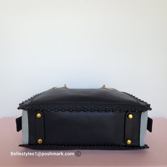 COACH Dreamer 27 Whipstitch Colorblocked Mixed Leather & Suede Satchel-Ink Multi - Picture 9 of 16